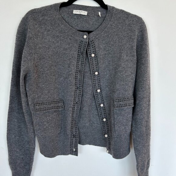 Sandro wool cardigan sweater grey with black detailing